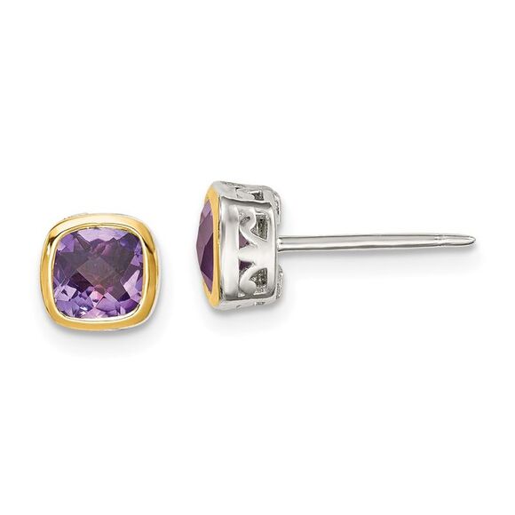 Shey Couture Silver Rhodium-plated 14k Accent Amethyst Square Stud Earrings